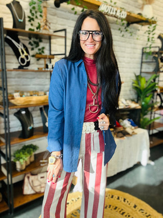 Cassie Classic Blue Button Down Blouse-Long Sleeves-Urban Daizy-Motis & Co Boutique, Women's Fashion Boutique in Carthage, Missouri
