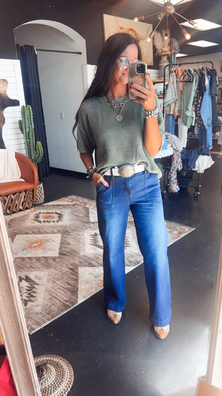 Nina Washed Short Sleeve Sweater Top
