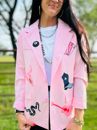 Wynona Pink Western Patch Blazer-Blazers-Taelynn-Motis & Co Boutique, Women's Fashion Boutique in Carthage, Missouri