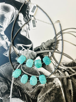 Amazonite Peruvian and Sterling Silver Pearls Choker-Necklaces-Bijoux-Motis & Co Boutique, Women's Fashion Boutique in Carthage, Missouri