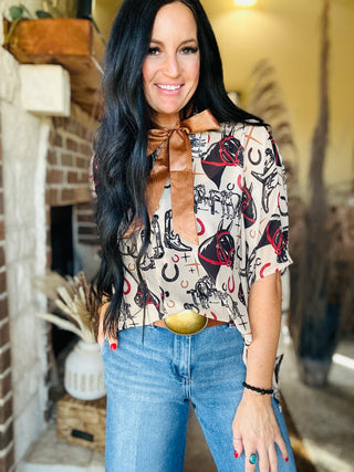 Westy Horseman Short Sleeve Blouse-Short Sleeves-2 Fly-Motis & Co Boutique, Women's Fashion Boutique in Carthage, Missouri