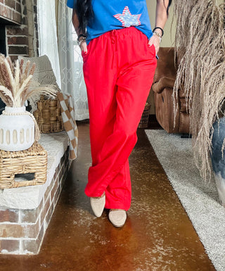 Crew Relaxed Red Drawstring Pants-Pants-HYFVE-Motis & Co Boutique, Women's Fashion Boutique in Carthage, Missouri