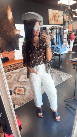 Griddy Bang Western Print Blouse-Short Sleeves-2 Fly-Motis & Co Boutique, Women's Fashion Boutique in Carthage, Missouri