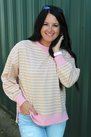 Lacy Long Sleeved Striped Top-Pullovers-Very J-Motis & Co Boutique, Women's Fashion Boutique in Carthage, Missouri