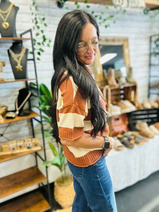 Paloma Short Sleeve Striped Knit Top-Sweaters-24th-Motis & Co Boutique, Women's Fashion Boutique in Carthage, Missouri