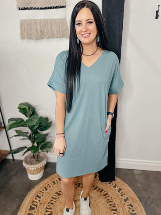 Moms Day Out T-Shirt Dress Teal-Dresses-Zenana-Motis & Co Boutique, Women's Fashion Boutique in Carthage, Missouri