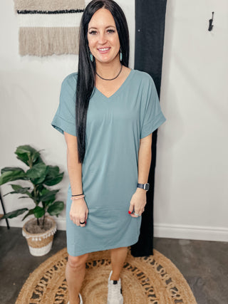 Moms Day Out T-Shirt Dress Teal-Dresses-Zenana-Motis & Co Boutique, Women's Fashion Boutique in Carthage, Missouri