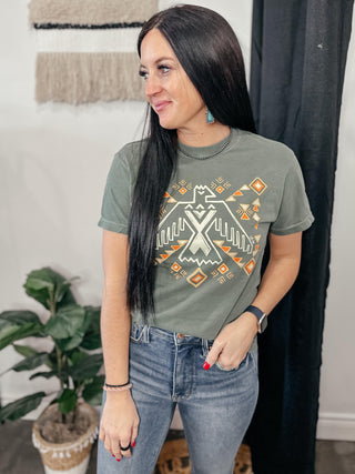 Thunderbird Western Graphic Tee Green-Graphic Tees-L&B Life-Motis & Co Boutique, Women's Fashion Boutique in Carthage, Missouri