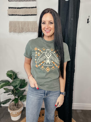 Thunderbird Western Graphic Tee Green-Graphic Tees-L&B Life-Motis & Co Boutique, Women's Fashion Boutique in Carthage, Missouri