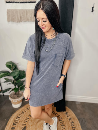 Kicking it Casual T-Shirt Dress Blue-Dresses-Very J-Motis & Co Boutique, Women's Fashion Boutique in Carthage, Missouri