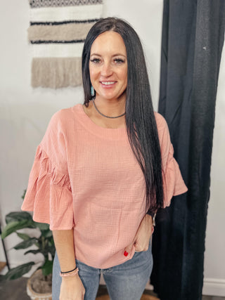 Angel Wings Casual Gauze Top Blush-Short Sleeves-Very J-Motis & Co Boutique, Women's Fashion Boutique in Carthage, Missouri