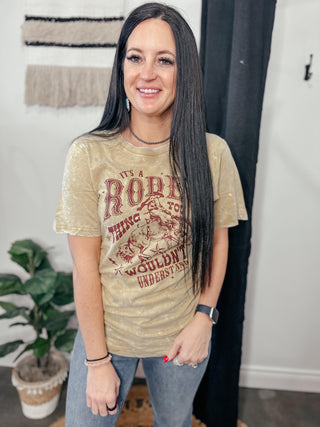 It's A Rodeo Thing Gold Western Graphic Tee-Graphic Tees-L&B Life-Motis & Co Boutique, Women's Fashion Boutique in Carthage, Missouri