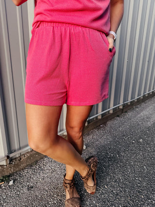 Ken Pullon Ribbed Shorts Pink-Shorts-staccato-Motis & Co Boutique, Women's Fashion Boutique in Carthage, Missouri