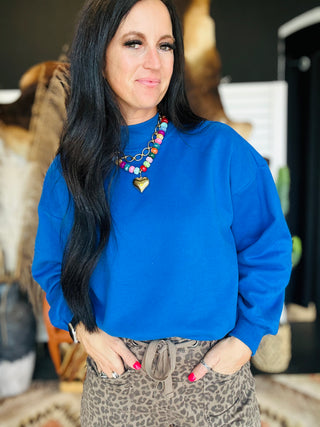 Kobe Royal Blue Mock Neck Pullover-Pullovers-Papermoon-Motis & Co Boutique, Women's Fashion Boutique in Carthage, Missouri