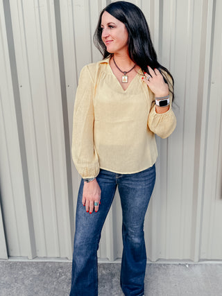 Dusty Gold Textured Blouse-Long Sleeves-And the Why-Motis & Co Boutique, Women's Fashion Boutique in Carthage, Missouri