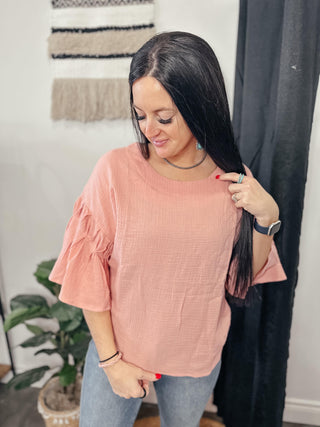 Angel Wings Casual Gauze Top Blush-Short Sleeves-Very J-Motis & Co Boutique, Women's Fashion Boutique in Carthage, Missouri