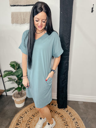 Moms Day Out T-Shirt Dress Teal-Dresses-Zenana-Motis & Co Boutique, Women's Fashion Boutique in Carthage, Missouri