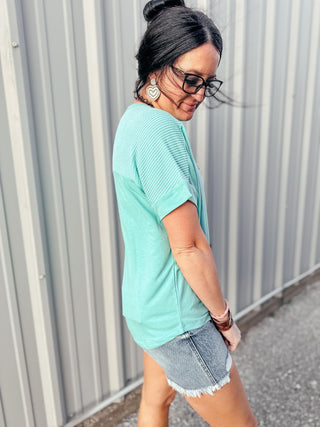 Tara Teal Short Sleeve Top-Short Sleeves-staccato-Motis & Co Boutique, Women's Fashion Boutique in Carthage, Missouri