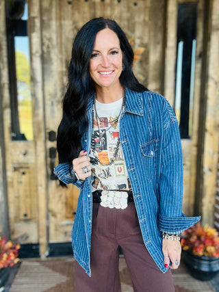 Blaire Pin Stipe Denim Shirt Jacket