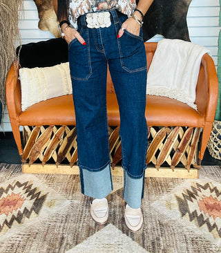 Richard Wide Leg Cuffed Jeans