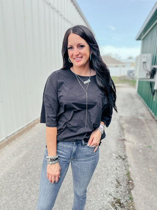 Ivy Oversized Zenana Boyfriend Tee Black-Short Sleeves-Zenana-Motis & Co Boutique, Women's Fashion Boutique in Carthage, Missouri