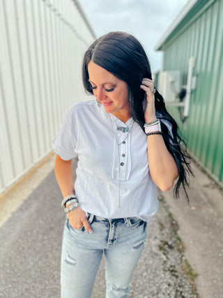 Lainey Boho Style Top White-Short Sleeves-Zenana-Motis & Co Boutique, Women's Fashion Boutique in Carthage, Missouri