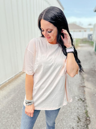 Ivy Oversized Zenana Boyfriend Tee Cream Pink-Short Sleeves-Zenana-Motis & Co Boutique, Women's Fashion Boutique in Carthage, Missouri