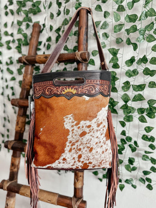 Sunflower Hand Tooled Myra Cowhide Bag-Handbags-Myra-Motis & Co Boutique, Women's Fashion Boutique in Carthage, Missouri