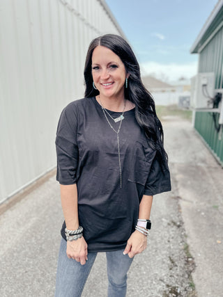 Ivy Oversized Zenana Boyfriend Tee Black-Short Sleeves-Zenana-Motis & Co Boutique, Women's Fashion Boutique in Carthage, Missouri