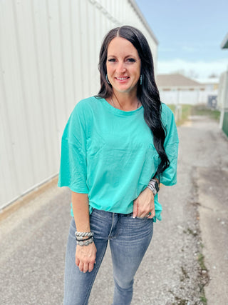 Ivy Oversized Zenana Boyfriend Tee Mint-Short Sleeves-Zenana-Motis & Co Boutique, Women's Fashion Boutique in Carthage, Missouri