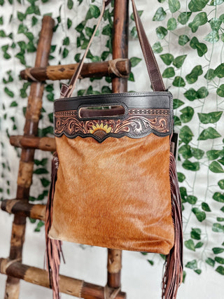 Sunflower Hand Tooled Myra Cowhide Bag-Handbags-Myra-Motis & Co Boutique, Women's Fashion Boutique in Carthage, Missouri