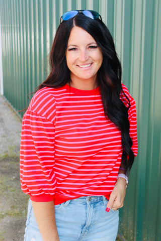 Autry Striped Bubble Sleeved Top-Short Sleeves-Jodifl-Motis & Co Boutique, Women's Fashion Boutique in Carthage, Missouri