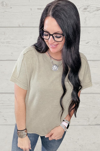 Vivian Vintage Washed Waffle Top Sage-Short Sleeves-Very J-Motis & Co Boutique, Women's Fashion Boutique in Carthage, Missouri