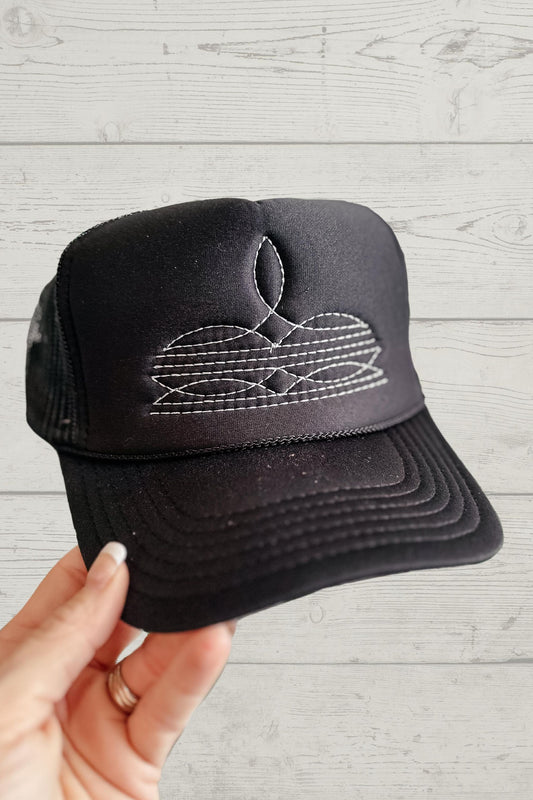 Black Boot Stitch Trucker Hat