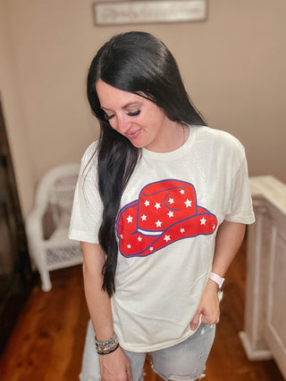 Star Spangle Cowgirl Hat Graphic Tee-Graphic Tees-The Lattimore Claim-Motis & Co Boutique, Women's Fashion Boutique in Carthage, Missouri