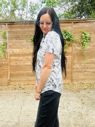 Madie Western Print Short Sleeve Blouse-Short Sleeves-Howdy Hanny-Motis & Co Boutique, Women's Fashion Boutique in Carthage, Missouri