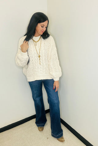 Chunky Mock Neck Balloon Sleeve Cream Sweater - Crystal-Sweaters-POL-Motis & Co Boutique, Women's Fashion Boutique in Carthage, Missouri