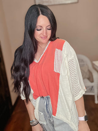 Emma Oversize High Low Coral Top-Short Sleeves-POL-Motis & Co Boutique, Women's Fashion Boutique in Carthage, Missouri