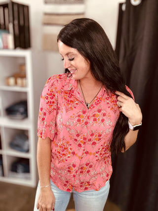 Rosie Floral Button Front Short Sleeve Blouse-Short Sleeves-MOTIS-Motis & Co Boutique, Women's Fashion Boutique in Carthage, Missouri