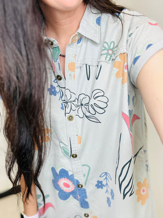 Layla Bobo Floral Twill Shirt Dress-Dresses-EASEL-Motis & Co Boutique, Women's Fashion Boutique in Carthage, Missouri