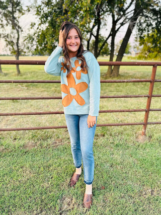 Fien Flower Patch Long Sleeve Top-Tops-Jodifl-Motis & Co Boutique, Women's Fashion Boutique in Carthage, Missouri