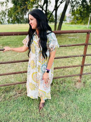 Cali Snap Front Boho Print Dress-Dresses-GiGiO-Motis & Co Boutique, Women's Fashion Boutique in Carthage, Missouri