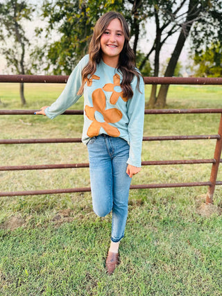 Fien Flower Patch Long Sleeve Top-Tops-Jodifl-Motis & Co Boutique, Women's Fashion Boutique in Carthage, Missouri