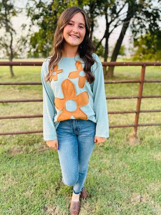 Fien Flower Patch Long Sleeve Top-Tops-Jodifl-Motis & Co Boutique, Women's Fashion Boutique in Carthage, Missouri