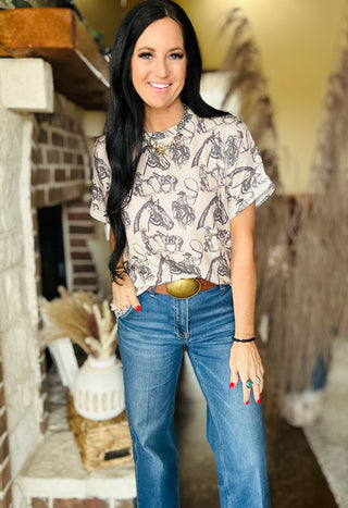 Way of Life Western Print Top-Short Sleeves-2 Fly-Motis & Co Boutique, Women's Fashion Boutique in Carthage, Missouri