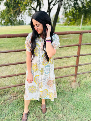 Cali Snap Front Boho Print Dress-Dresses-GiGiO-Motis & Co Boutique, Women's Fashion Boutique in Carthage, Missouri