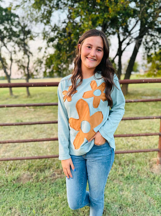 Fien Flower Patch Long Sleeve Top-Tops-Jodifl-Motis & Co Boutique, Women's Fashion Boutique in Carthage, Missouri