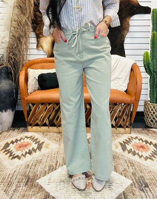 Ezra Olive Denim Drawstring Pants-Pants-blu pepper-Motis & Co Boutique, Women's Fashion Boutique in Carthage, Missouri