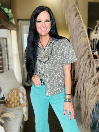 Donna Boxy Leopard Denim Top-Short Sleeves-Pretty Bash-Motis & Co Boutique, Women's Fashion Boutique in Carthage, Missouri