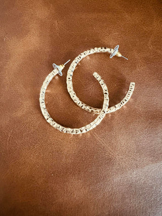 Gold Hammered Hoop Earring-Earrings-Carol Su-Motis & Co Boutique, Women's Fashion Boutique in Carthage, Missouri